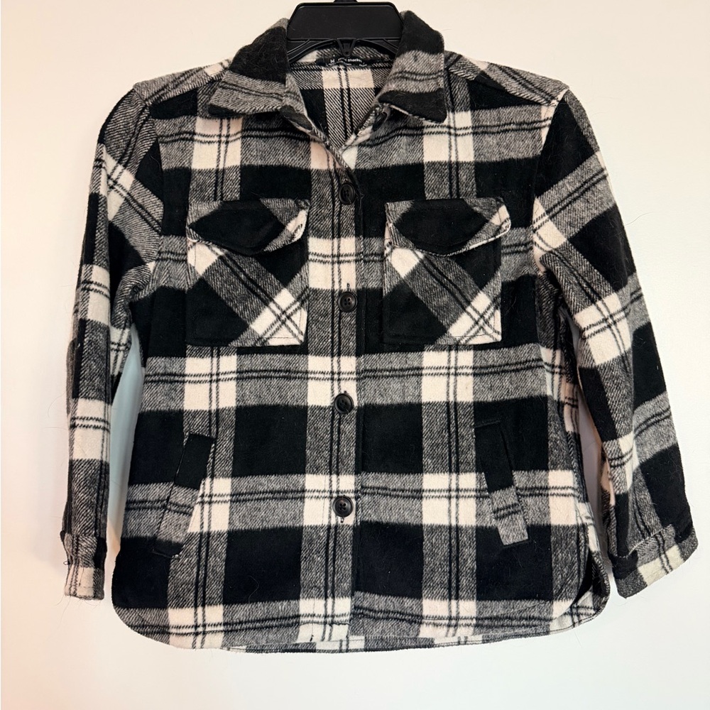 Kids Black & White Plaid Button-Up Jacket